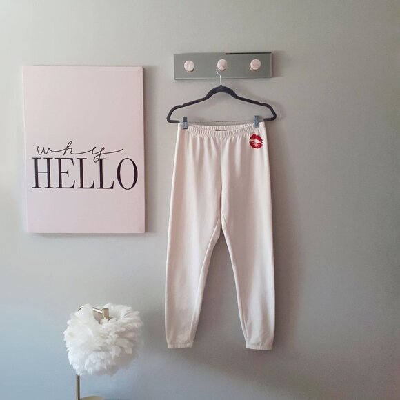 NWT Wildfox cotton blend vanilla cream “Smooches” jogger trackpants, S - Picture 5 of 13